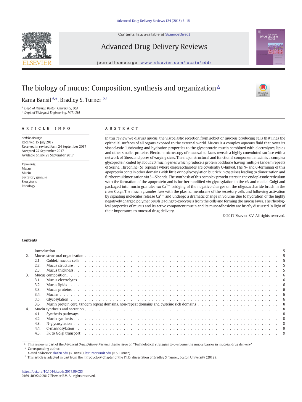 The Biology of Mucus: Composition, Synthesis and Organization☆