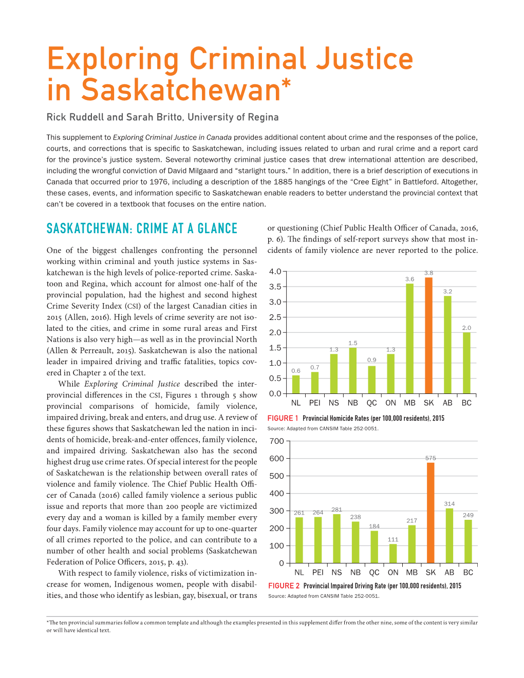 Exploring Criminal Justice in Saskatchewan* Rick Ruddell and Sarah Britto, University of Regina