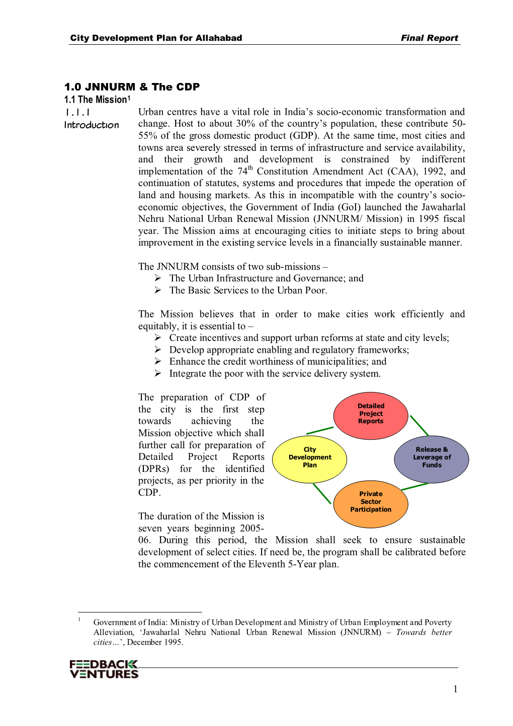 1 1.0 JNNURM & the CDP 1.1 the Mission1 1.1.1 Introduction Urban