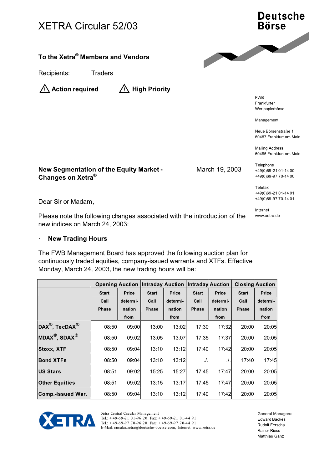XETRA Circular 52/03