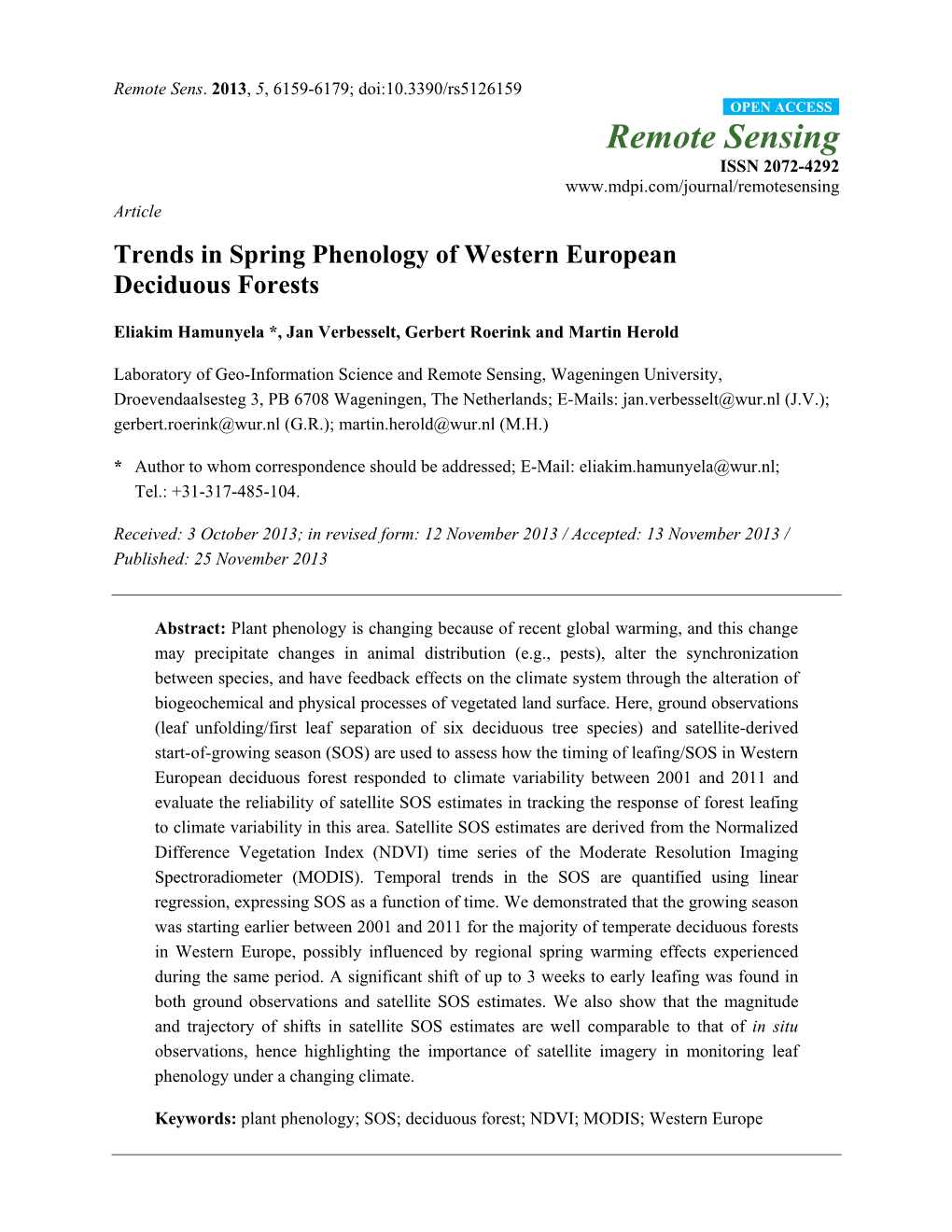 Trends in Spring Phenology of Western European Deciduous Forests