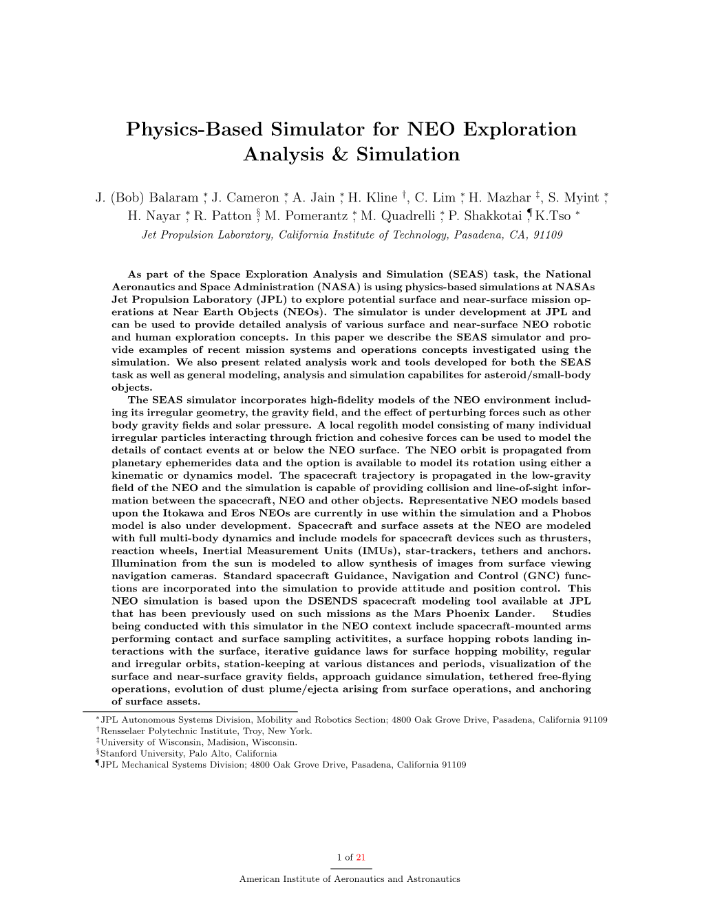 Physics-Based Simulator for NEO Exploration Analysis & Simulation