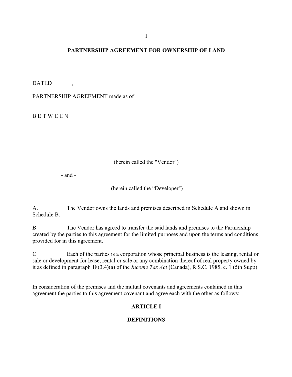 Partnership Agreement for Ownership of Land