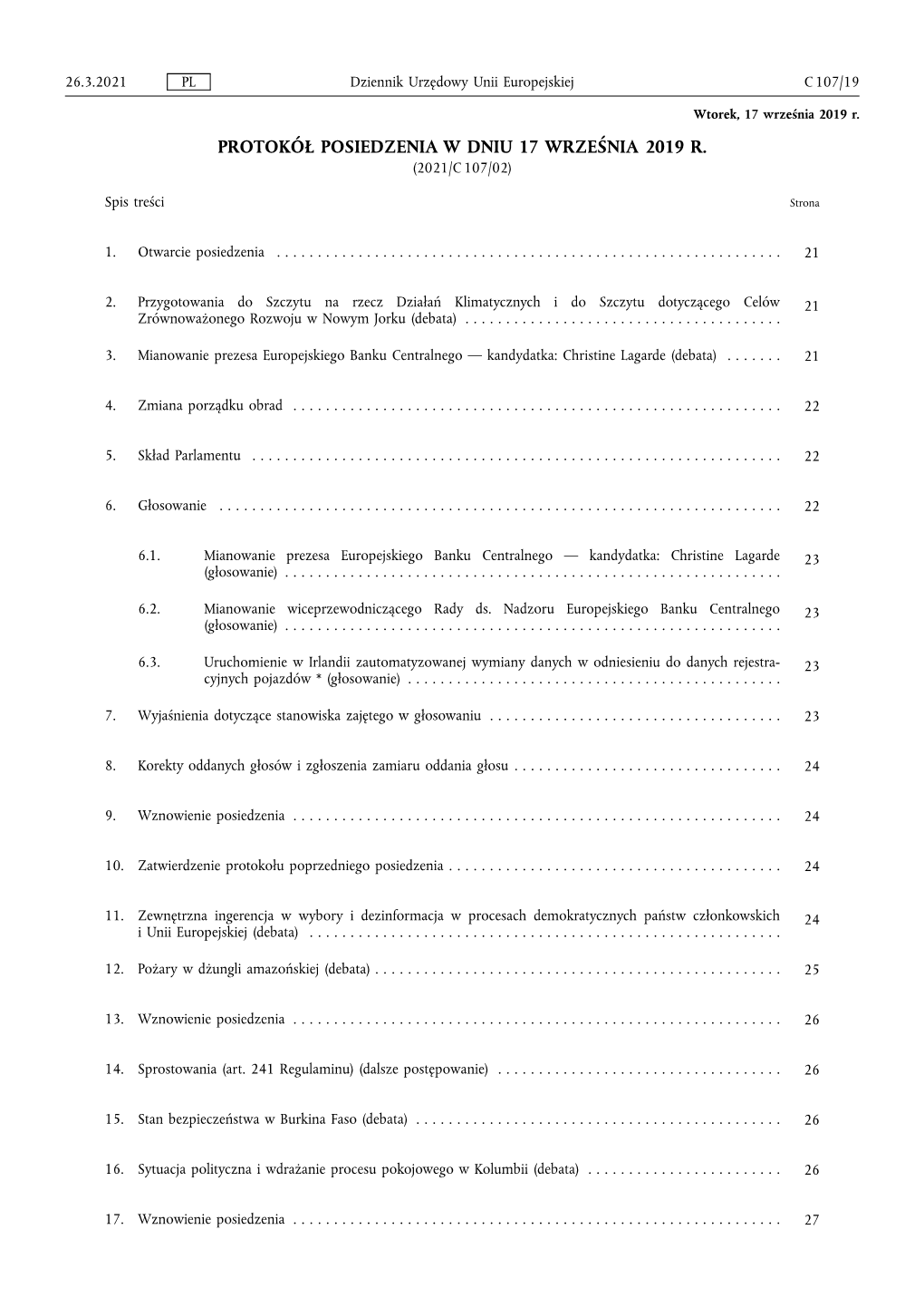 Protokół Posiedzenia W Dniu 17 Września 2019 R. (2021/C 107/02)