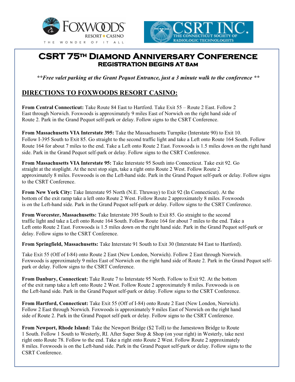 CSRT 75Th Diamond Anniversary Conference REGISTRATION BEGINS at 8Am