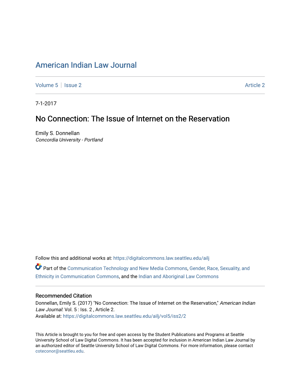 No Connection: the Issue of Internet on the Reservation