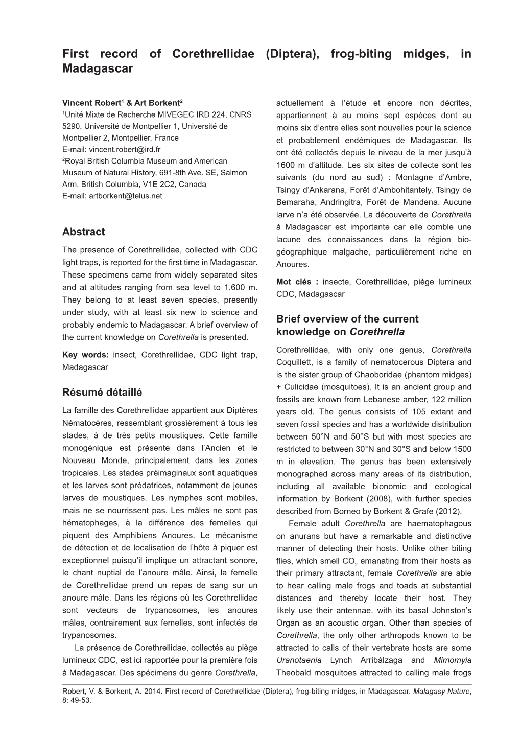 First Record of Corethrellidae (Diptera), Frog-Biting Midges, in Madagascar