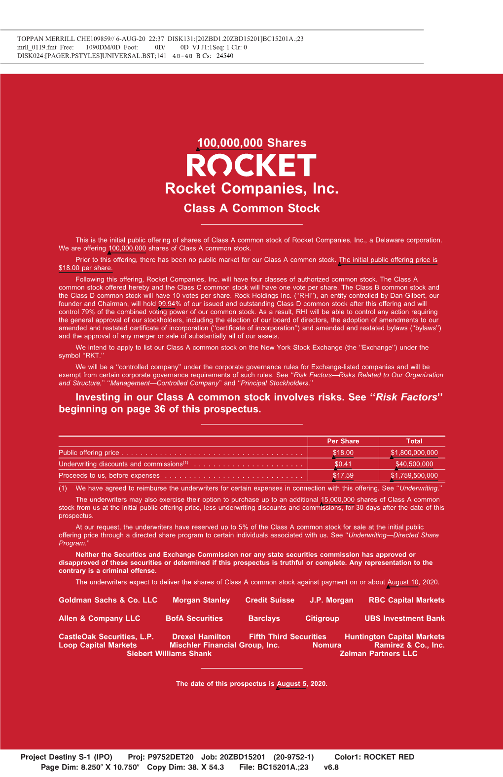 Rocket Companies, Inc. Class a Common Stock