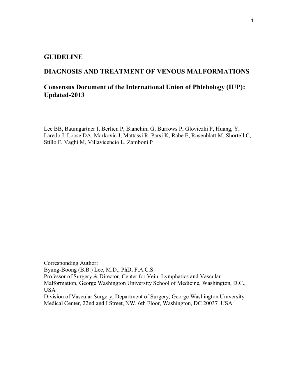 Guideline Diagnosis and Treatment of Venous