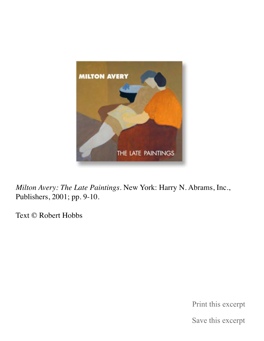 Milton Avery: the Late Paintings