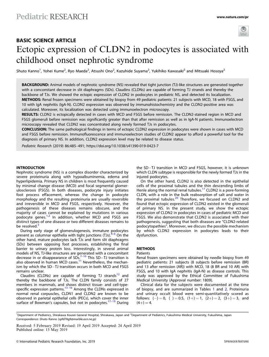 Ectopic Expression of CLDN2 in Podocytes Is Associated with Childhood Onset Nephrotic Syndrome