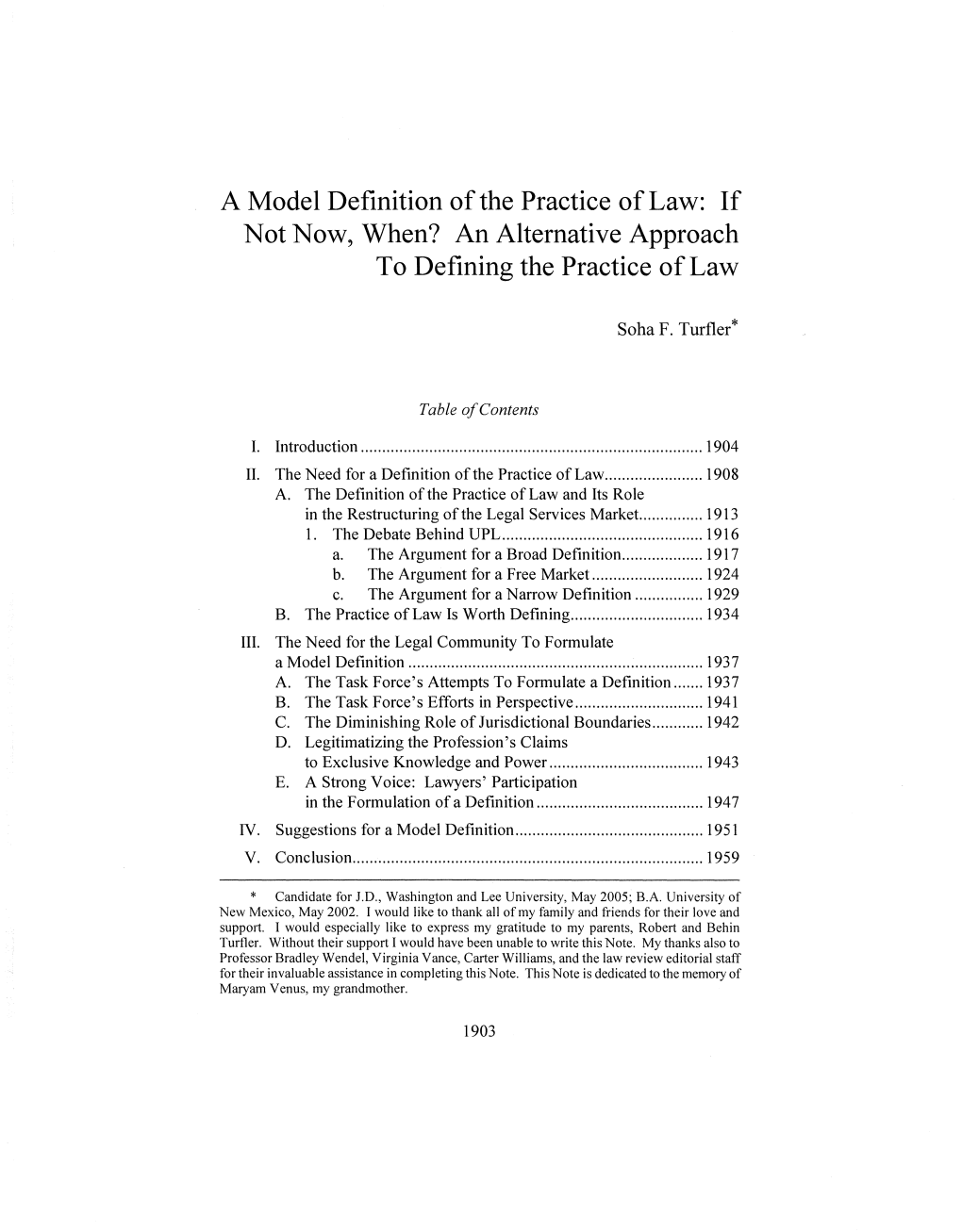 A Model Definition of the Practice of Law: If Not Now, When? an Alternative Approach to Defining the Practice Of