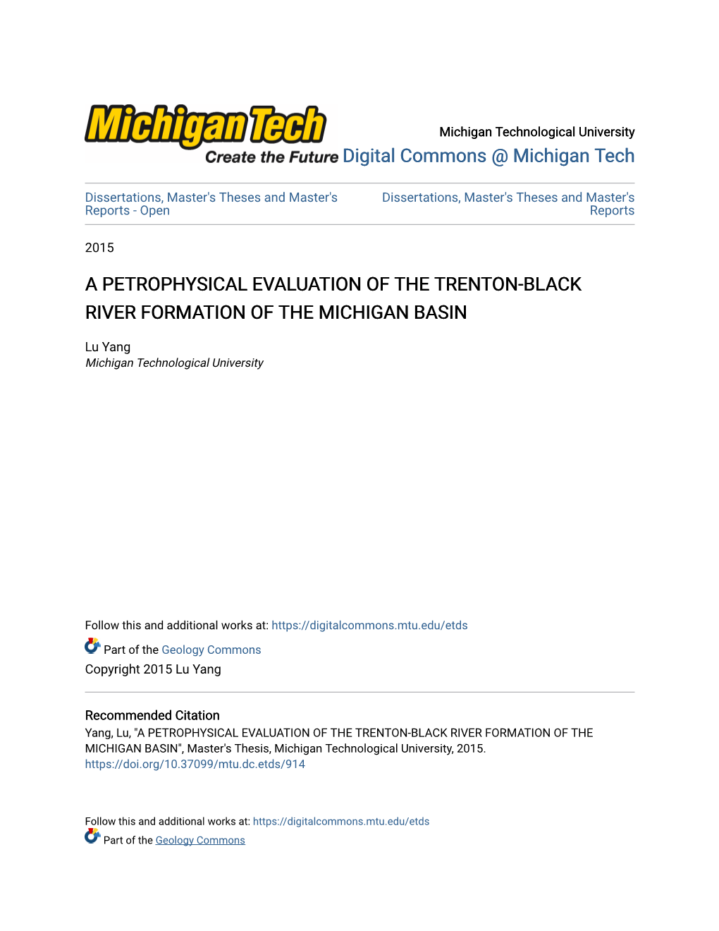 A Petrophysical Evaluation of the Trenton-Black River Formation of the Michigan Basin