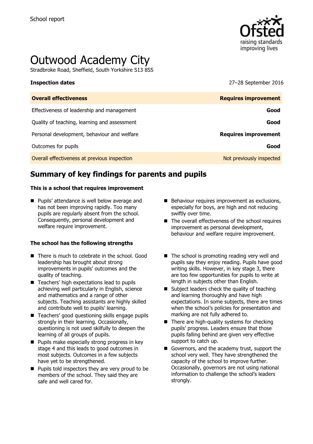 Outwood Academy City Stradbroke Road, Sheffield, South Yorkshire S13 8SS