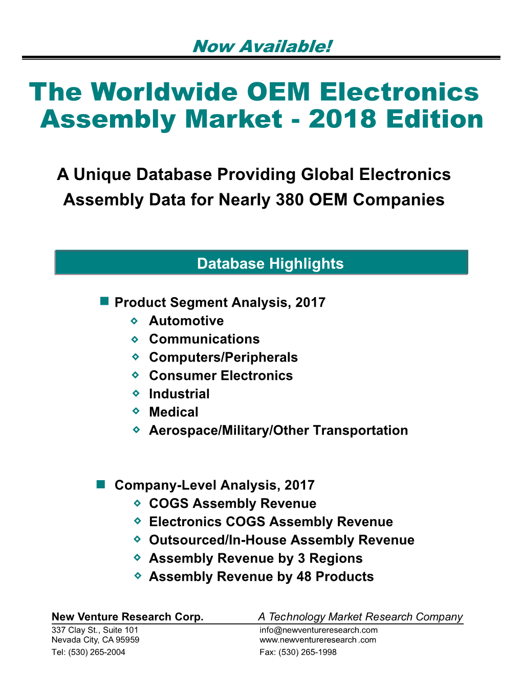 The Worldwide OEM Electronics Assembly Market - 2018 Edition