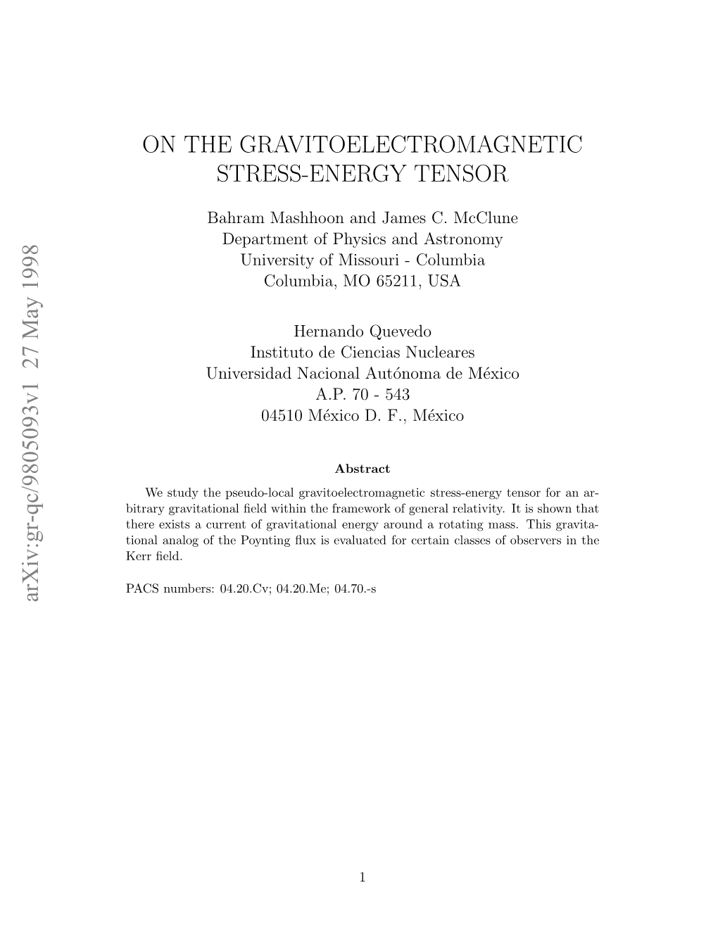 On the Gravitoelectromagnetic Stress-Energy Tensor