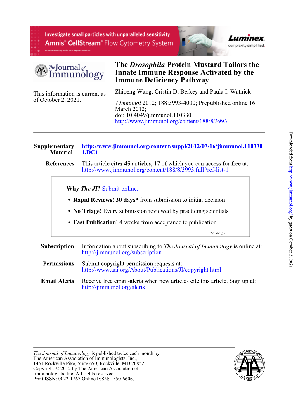 Immune Deficiency Pathway Innate Immune Response Activated by The