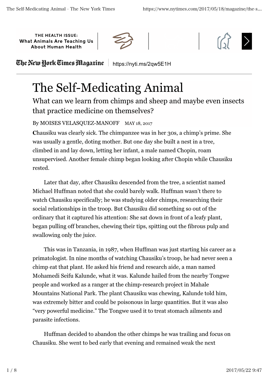 The Self-Medicating Animal - the New York Times