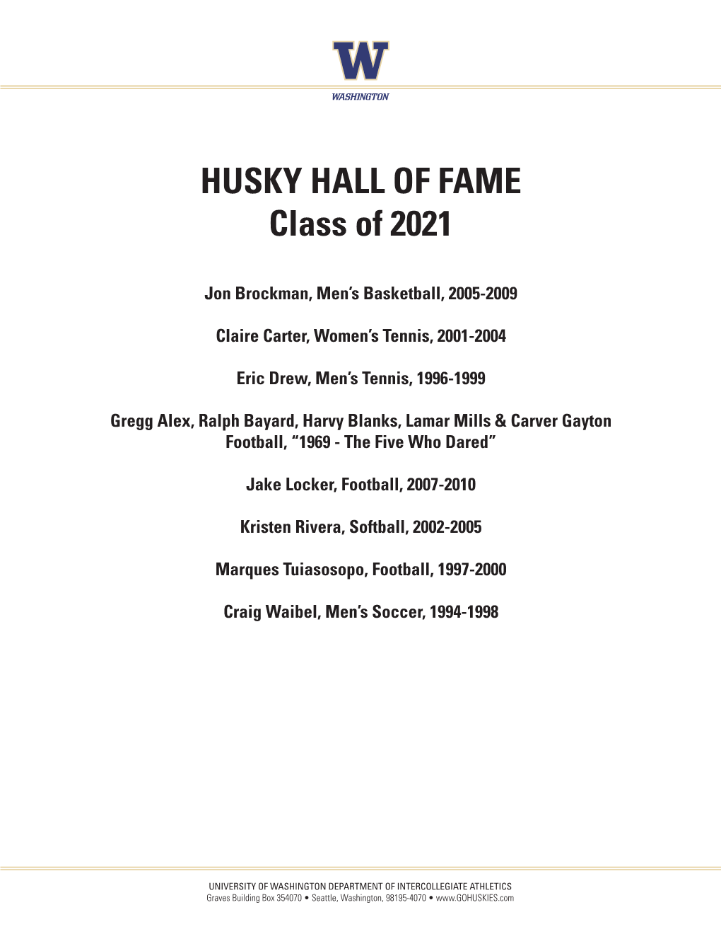 HUSKY HALL of FAME Class of 2021