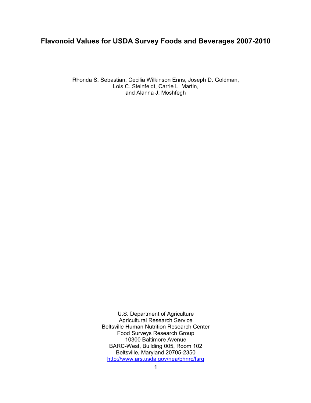 Flavonoid Values for USDA Survey Foods and Beverages 2007-2008