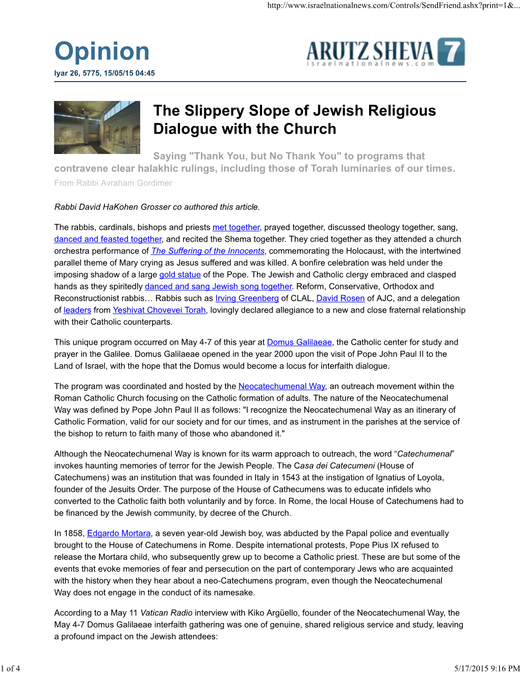 The Slippery Slope of Jewish Religious Dialogue with the Church