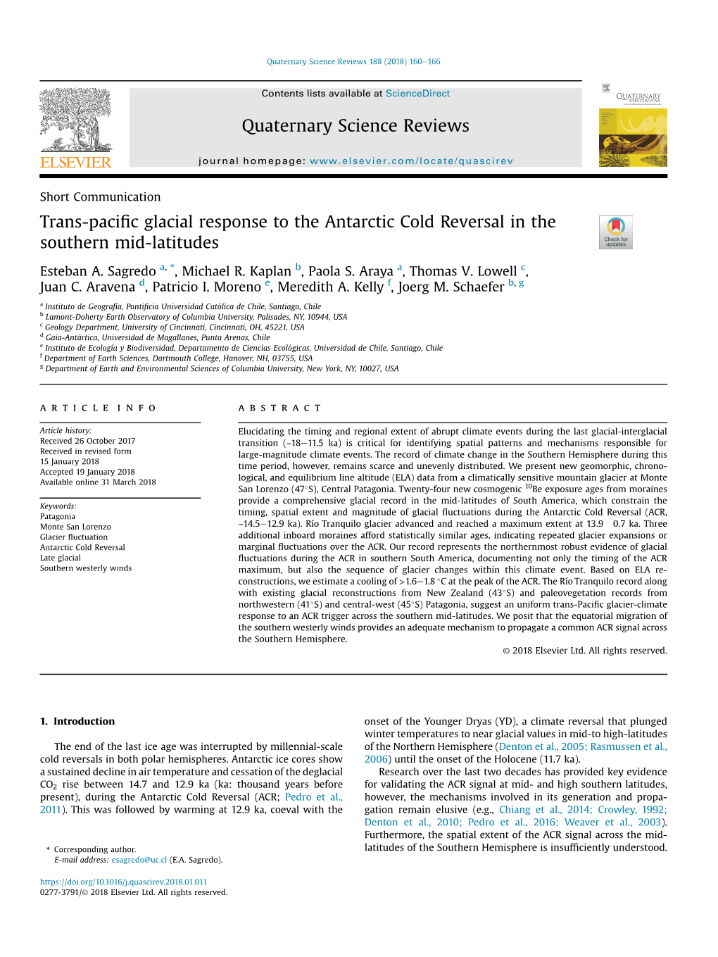 Trans-Pacific Glacial Response to the Antarctic Cold Reversal in The