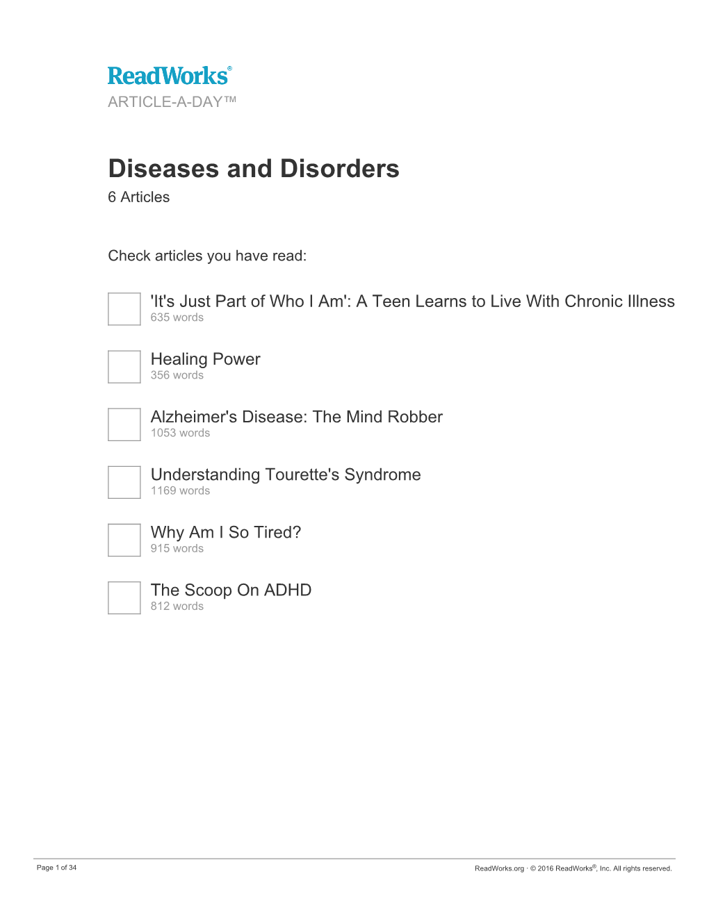 Diseases and Disorders 6 Articles