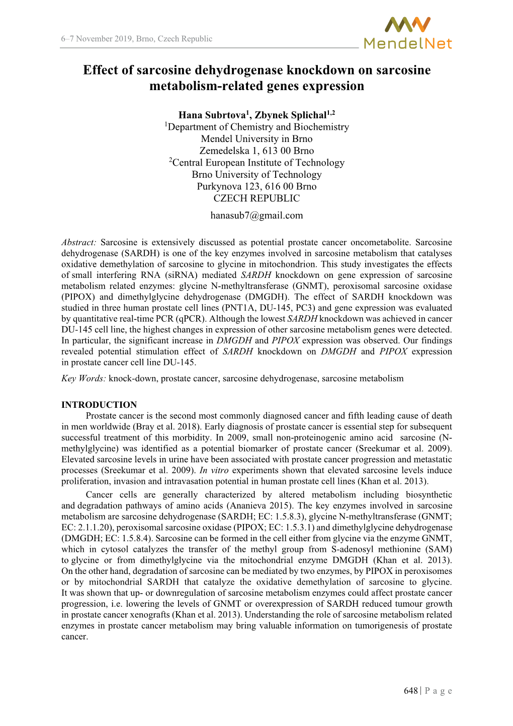 Effect of Sarcosine Dehydrogenase Knockdown on Sarcosine Metabolism-Related Genes Expression