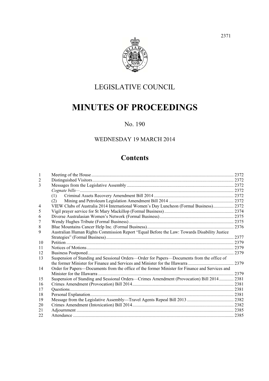 Minutes of Proceedings