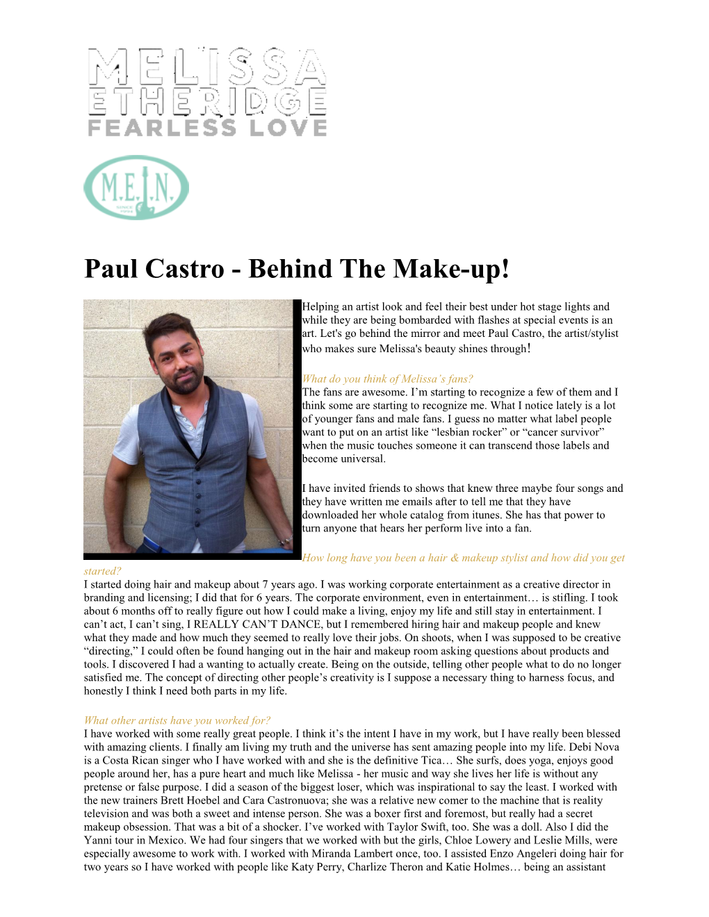Paul Castro - Behind the Make-Up!
