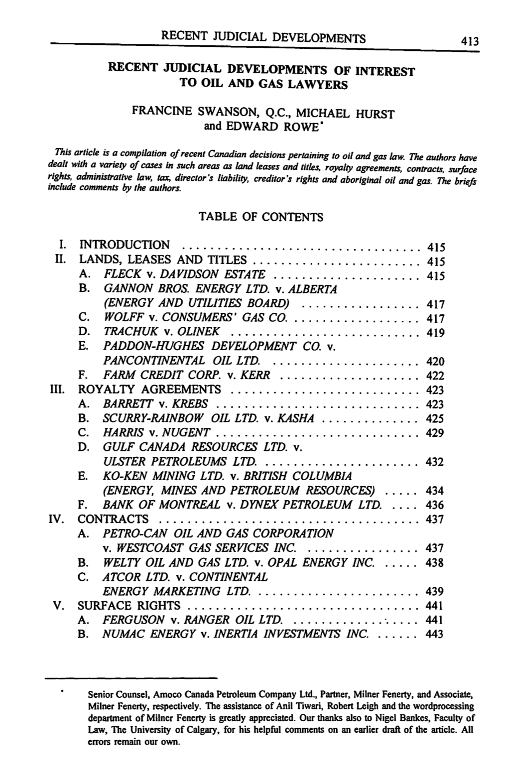 Recent Judicial Developments 413