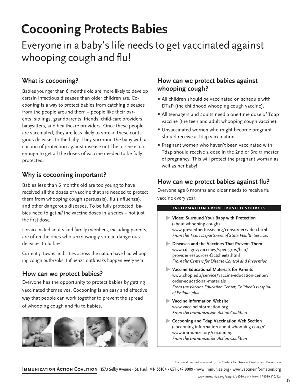 Cocooning Protects Babies Everyone in a Baby’S Life Needs to Get Vaccinated Against Whooping Cough and Flu!