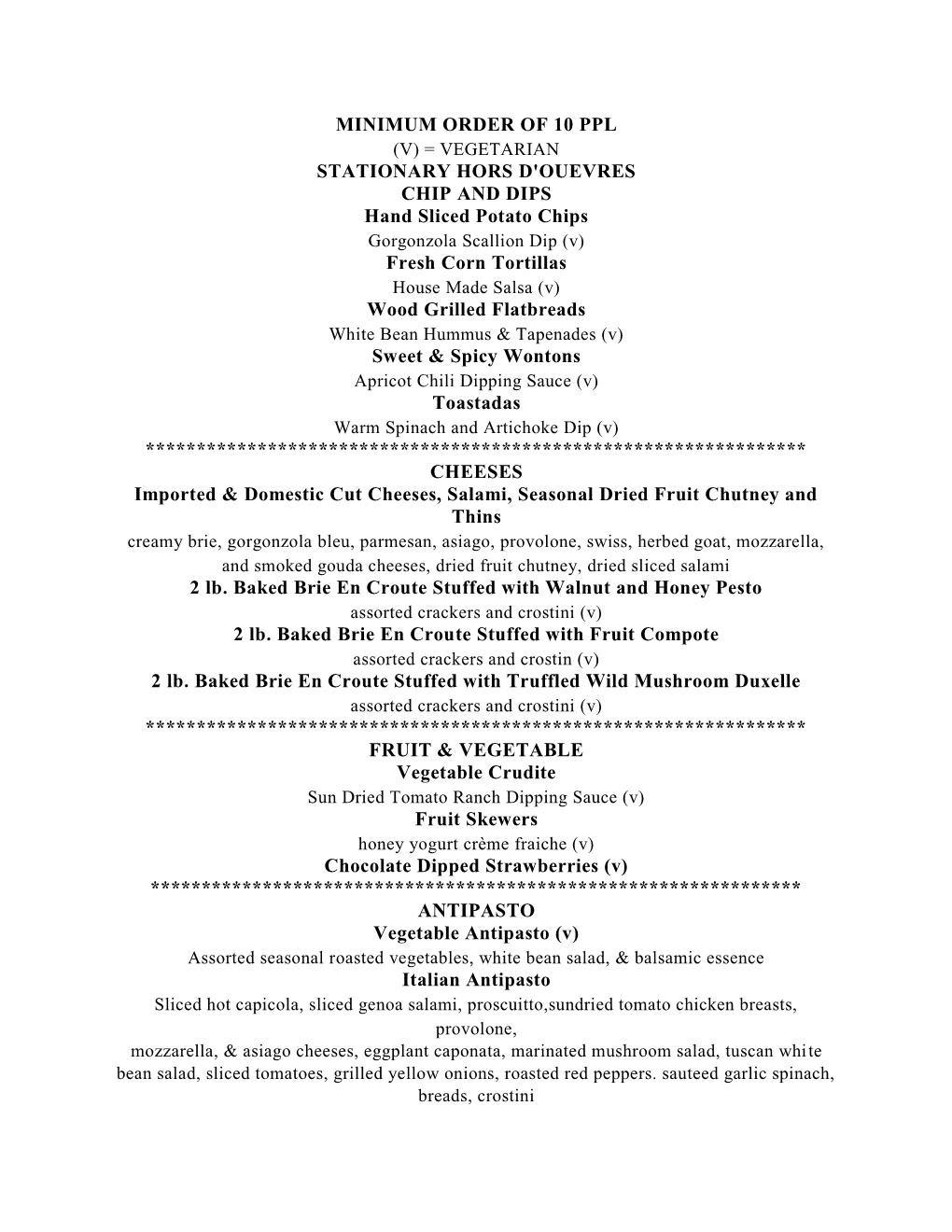 Downloadable Pdf Version / Wedding a La Carte Menu