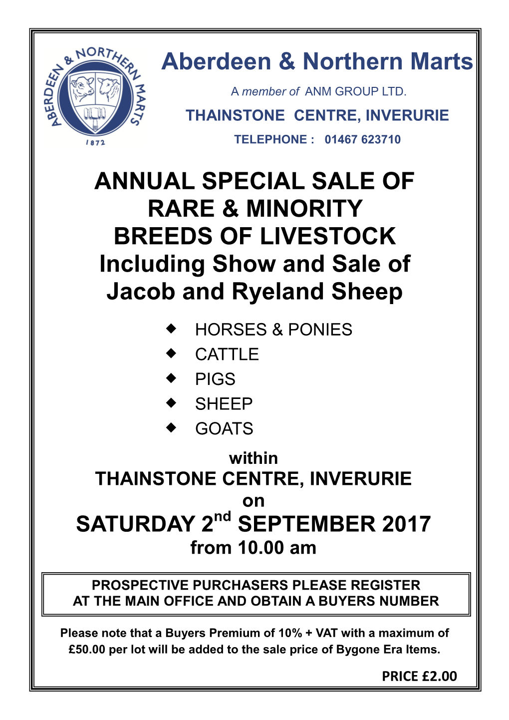 Aberdeen & Northern Marts ANNUAL SPECIAL SALE of RARE