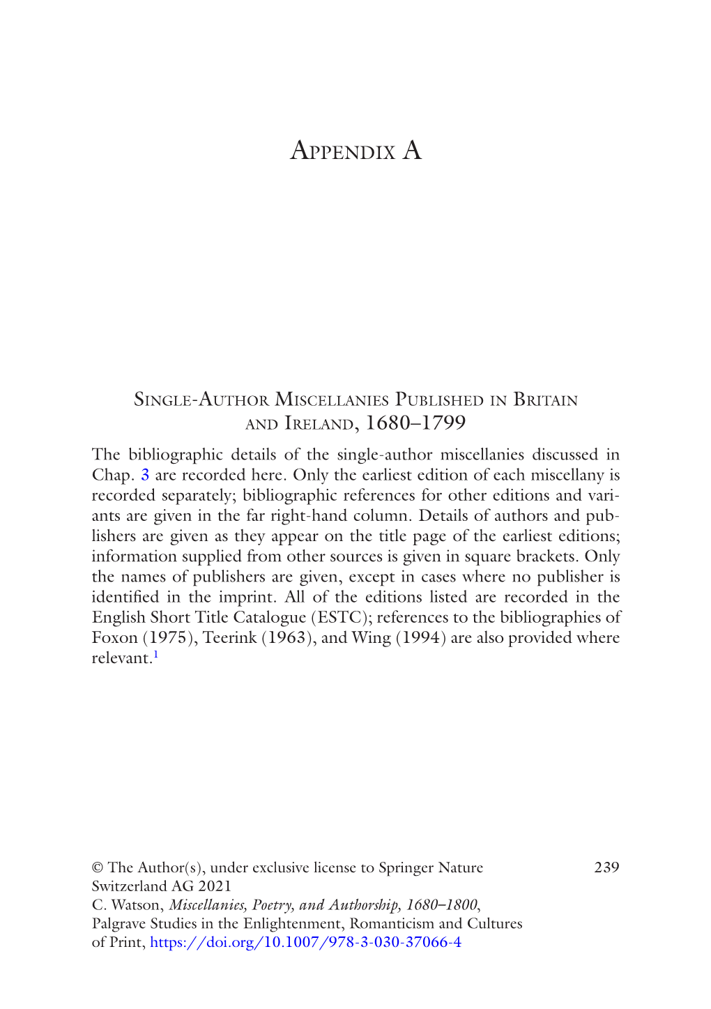 And Ireland, 1680–1799 the Bibliographic Details of the Single-Author Miscellanies Discussed in Chap