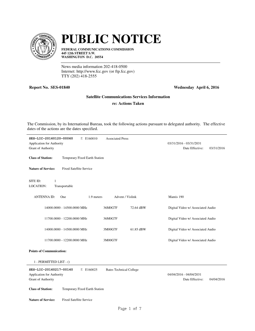 PUBLIC NOTICE FEDERAL COMMUNICATIONS COMMISSION 445 12Th STREET S.W