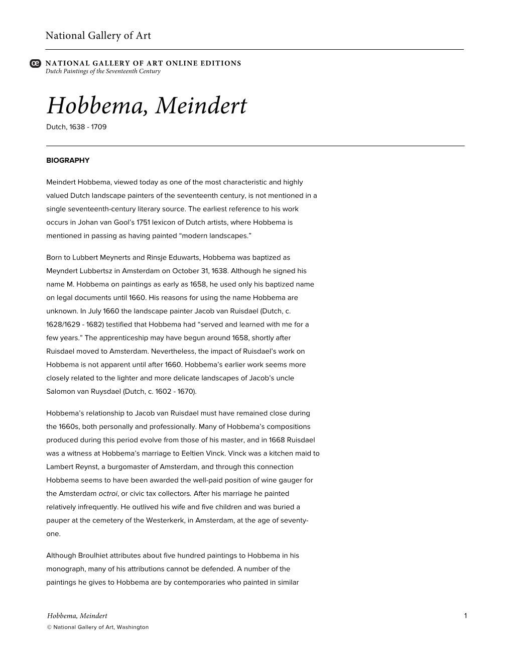 Hobbema, Meindert Dutch, 1638 - 1709
