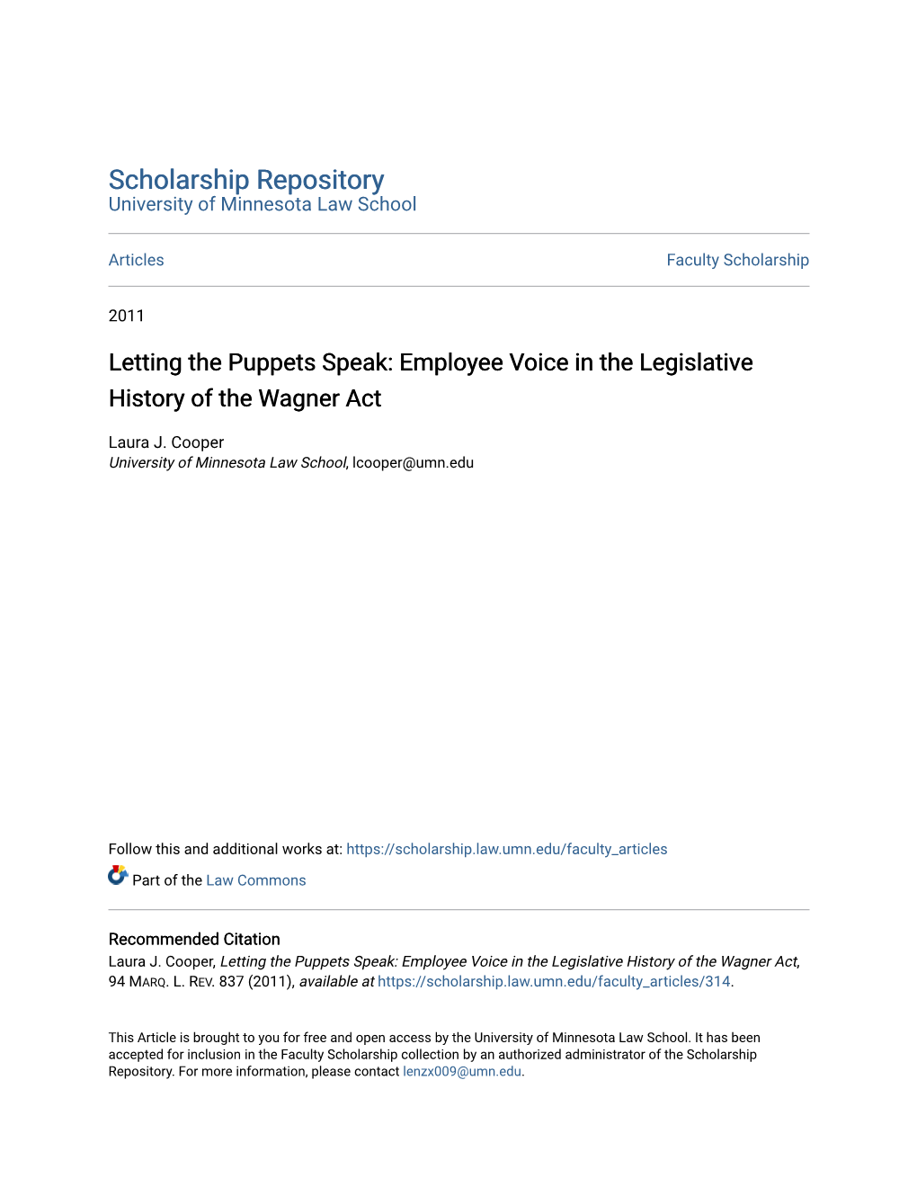 Employee Voice in the Legislative History of the Wagner Act