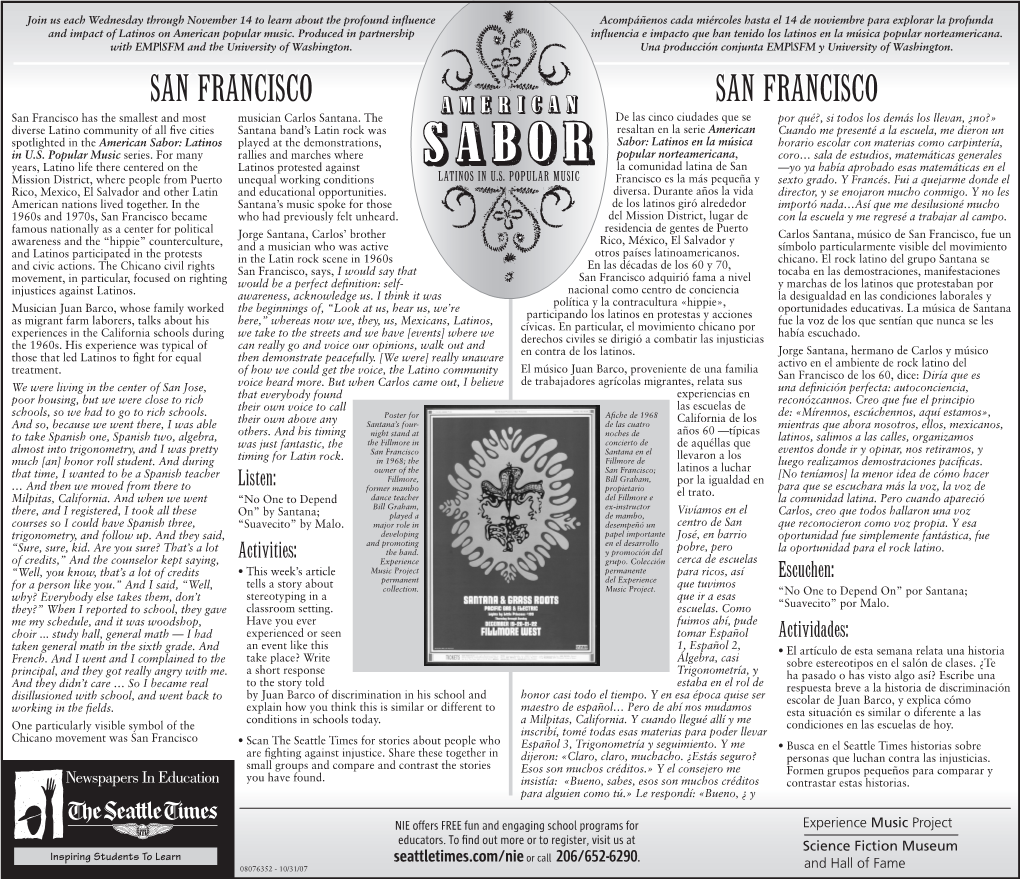 SAN FRANCISCO SAN FRANCISCO San Francisco Has the Smallest and Most Musician Carlos Santana