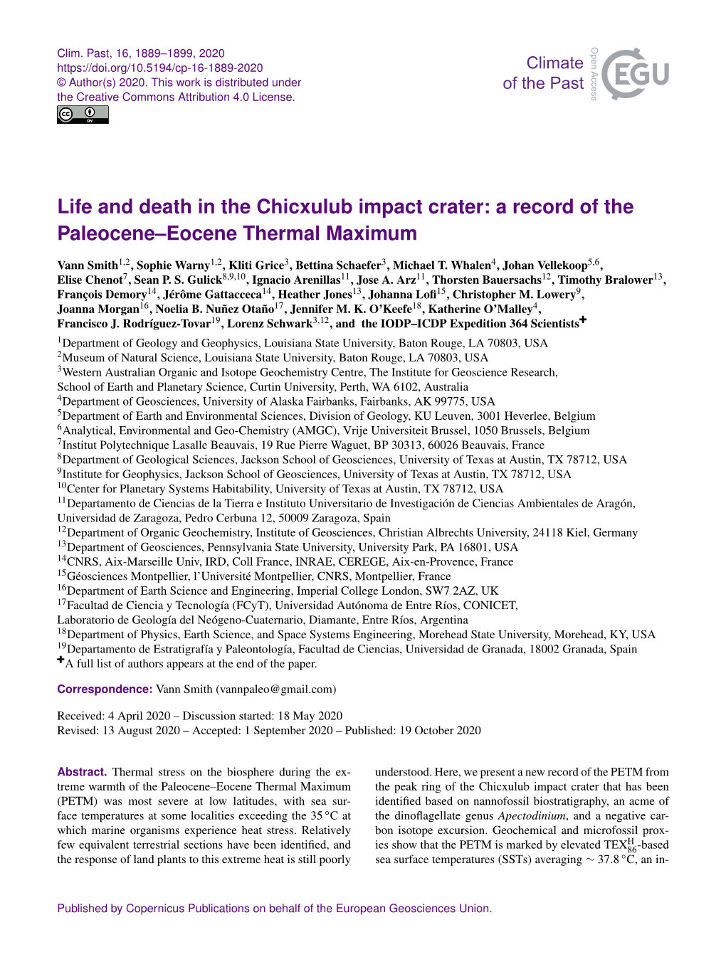 Life and Death in the Chicxulub Impact Crater: a Record of the Paleocene–Eocene Thermal Maximum