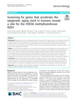 Screening for Genes That Accelerate the Epigenetic Aging Clock in Humans Reveals a Role for the H3K36 Methyltransferase NSD1 Daniel E