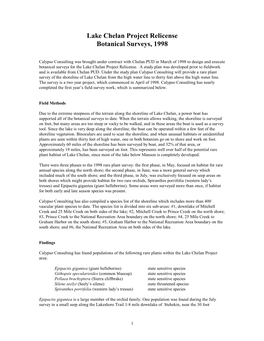 Lake Chelan Project Relicense Botanical Surveys, 1998