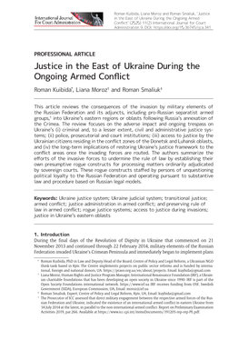 Justice in the East of Ukraine During the Ongoing Armed Conflict Roman Kuibida*, Liana Moroz† and Roman Smaliuk‡