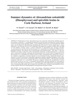 Summer Dynamics of Alexandrium Ostenfeldii (Dinophyceae) and Spirolide Toxins in Cork Harbour, Ireland