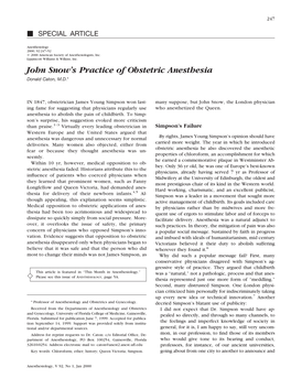 John Snow's Practice of Obstetric Anesthesia