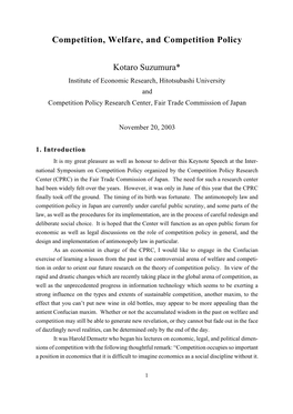 Competition, Welfare, and Competition Policy Kotaro Suzumura*