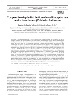 Comparative Depth Distribution of Corallimorpharians and Scleractinians (Cnidaria: Anthozoa)