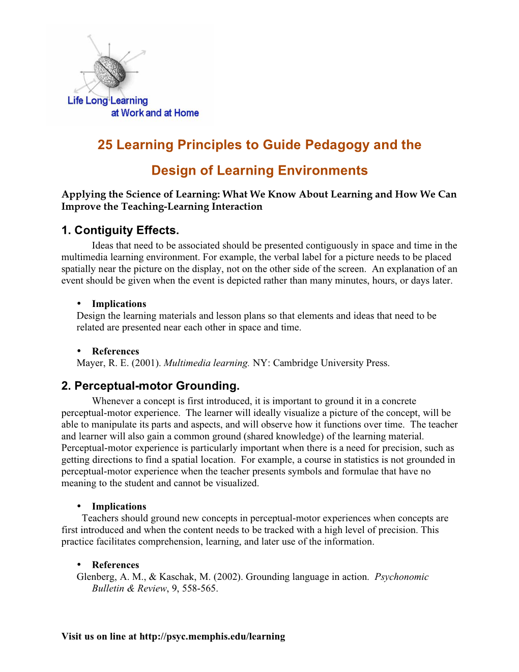 25 Learning Principles to Guide Pedagogy and the Design of Learning Environments