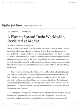 A Plan to Spread Dada Worldwide, Revisited at Moma - the New York Times 16.06.17, 10�33