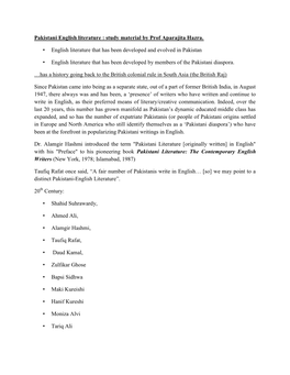 Pakistani English Literature Study Material by Prof Aparajita Hazra
